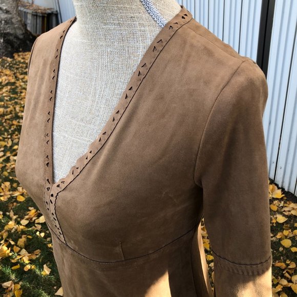 Brown Long Sleeve Faux-Suede Dress - Picture 5 of 6